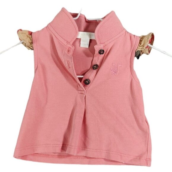 BURBERRY Polo Girls SZ 3M‎ Nova Check Short Flutter Cap Sleeve Pink Round Collar - Picture 1 of 7